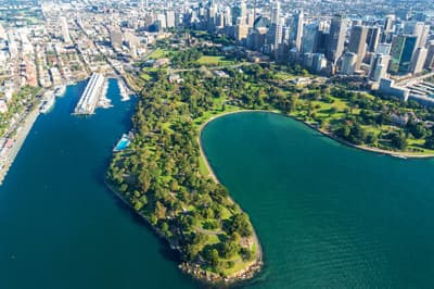 Luftbild der Royal Botanic Gardens in Sydney
