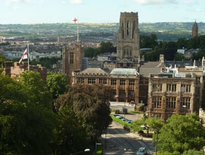 Der Campus der University of Bristol mit seinem historischen Wills Memorial Building