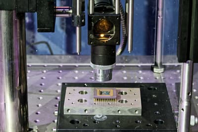Ein MEMS-Chip unter einem optischen Mikroskop