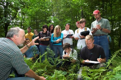 Studenten der University of Minnesota (USA) bei einer Exkursion im Wald